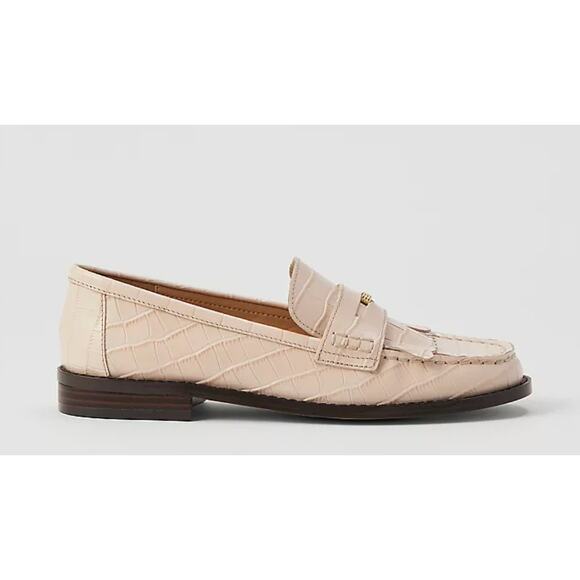 Ann Taylor Croco Loafers - Off White Fringe Detail - Size 8M - Picture 1 of 4